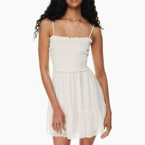 Aritzia Wilfred Tempest Sleeveless Mini Dress Cream Tiered Chiffon Dress Sz XXS
